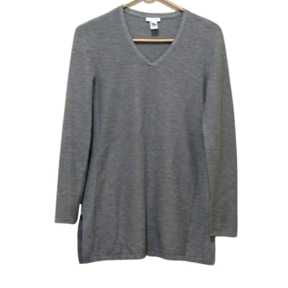 J Jill Tunic Wool Silk Blend Sweater Womens XS Stretch Knit V Neck Long Sleeves